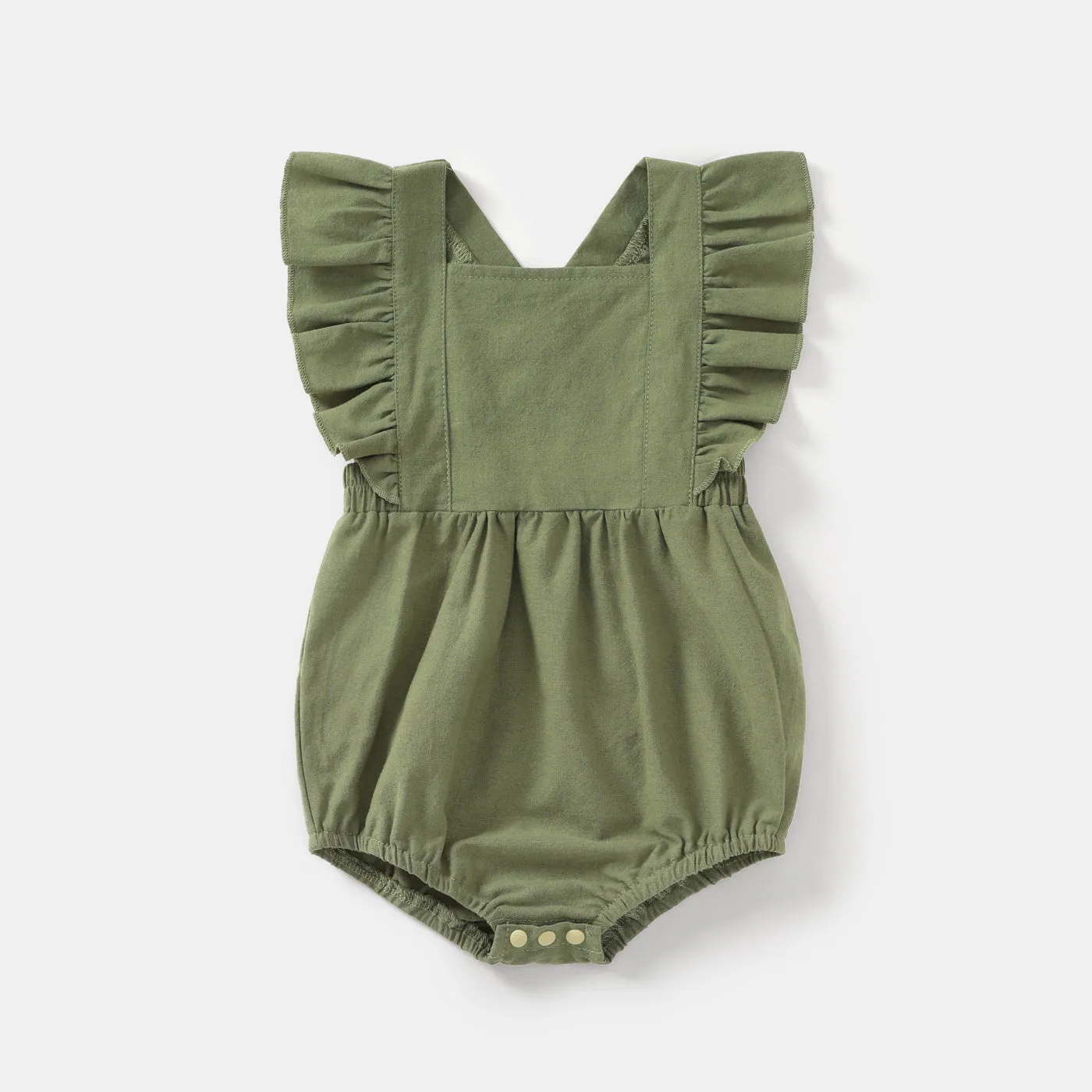 100% Cotton Ribbed and Solid Splicing Sleeveless Belted Romper for Mom and Me