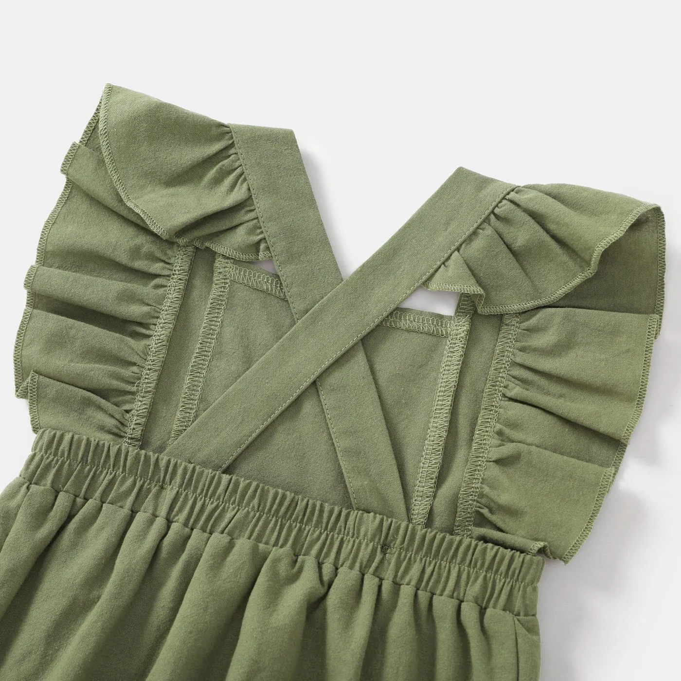 100% Cotton Ribbed and Solid Splicing Sleeveless Belted Romper for Mom and Me