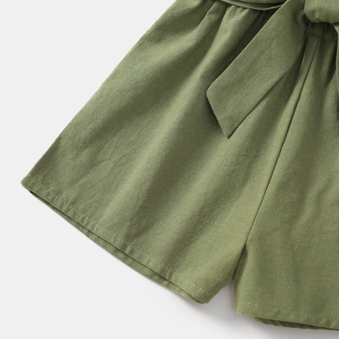 100% Cotton Ribbed and Solid Splicing Sleeveless Belted Romper for Mom and Me