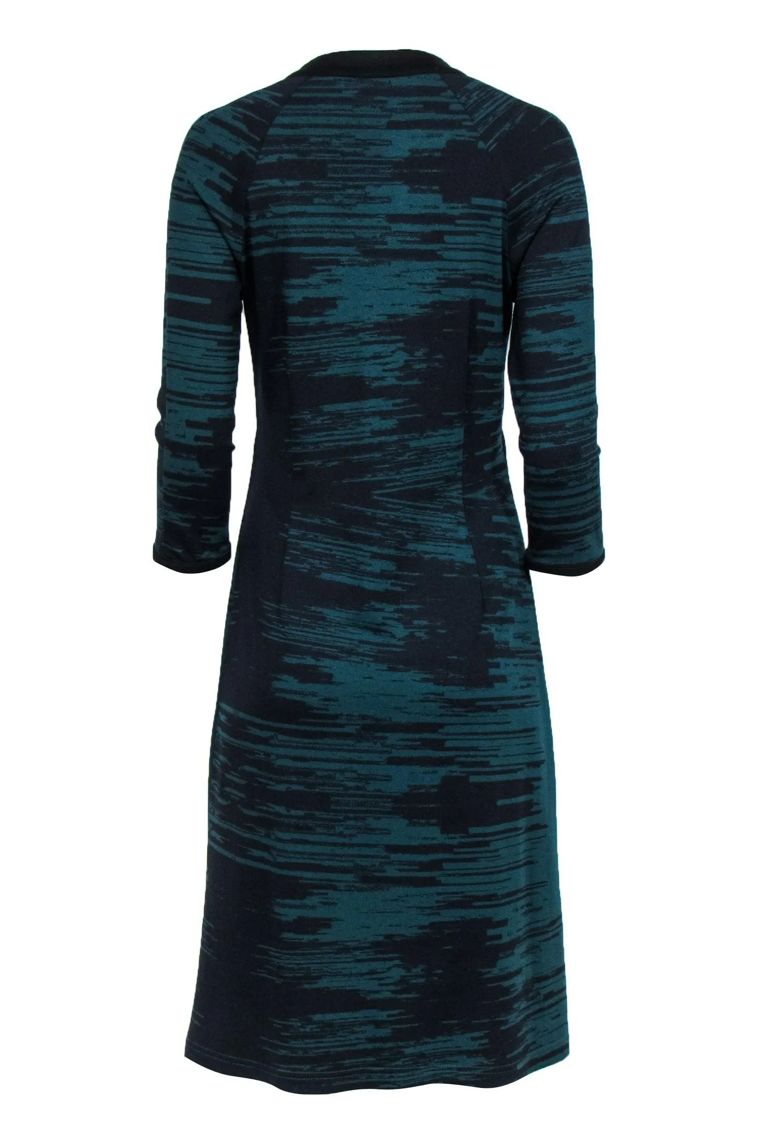 Anni Kuan - Green & Black Print Stretch Knit Midi Dress Sz M