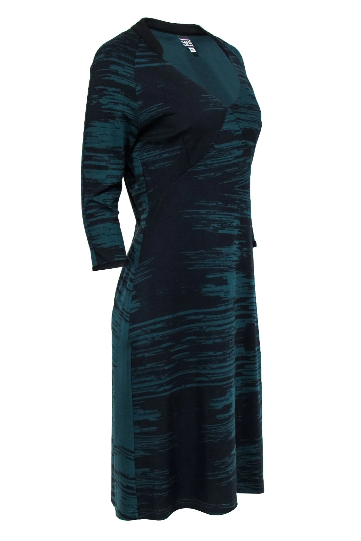 Anni Kuan - Green & Black Print Stretch Knit Midi Dress Sz M