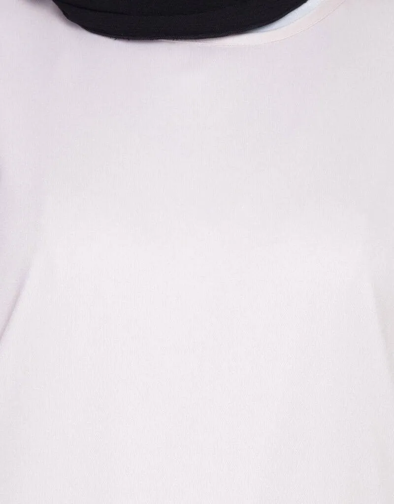 Arabic Pleating at waist White stretchable abaya Pink