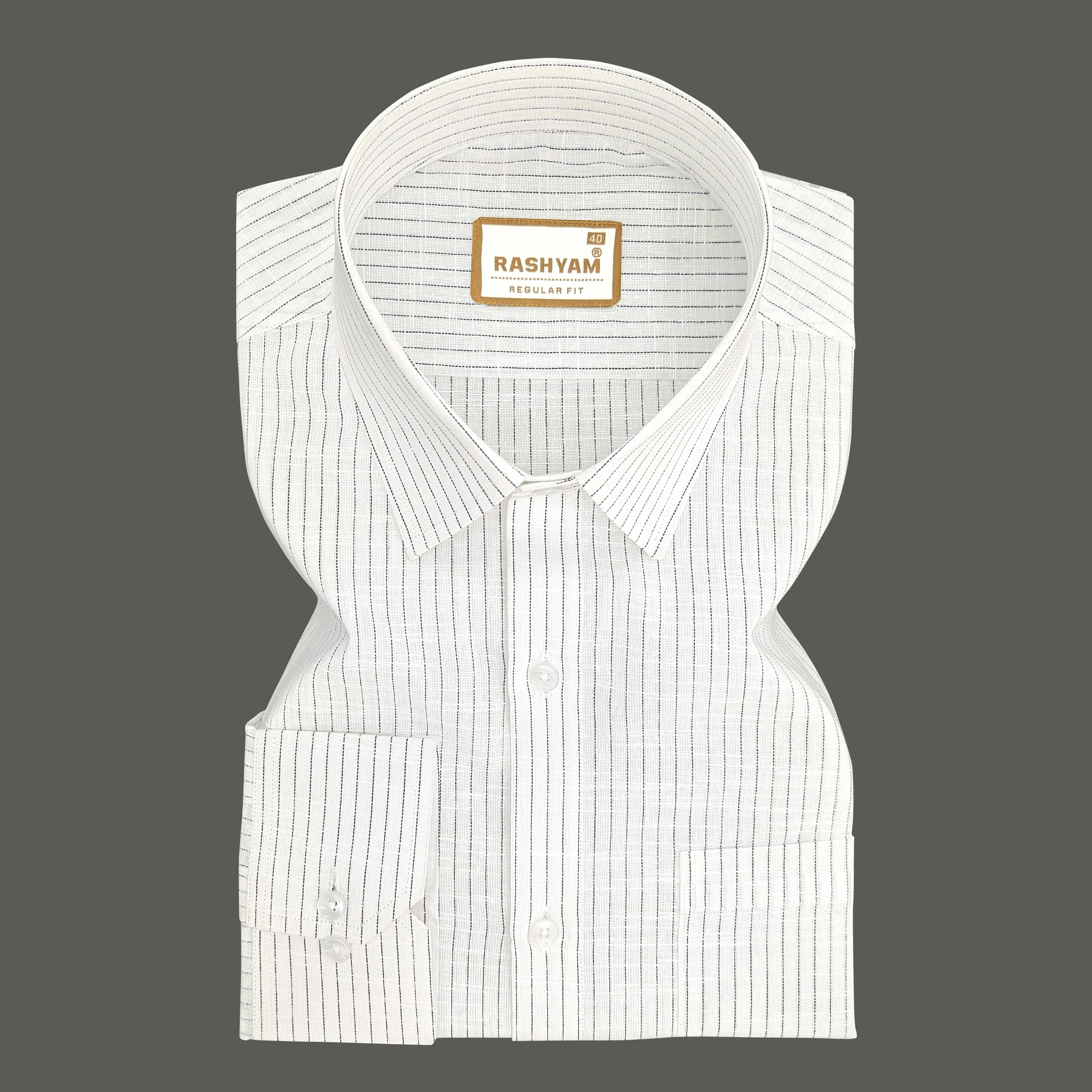 Arezzo Italian Premium Linen NavyBlue Multi Line On White Formal Shirt For Men