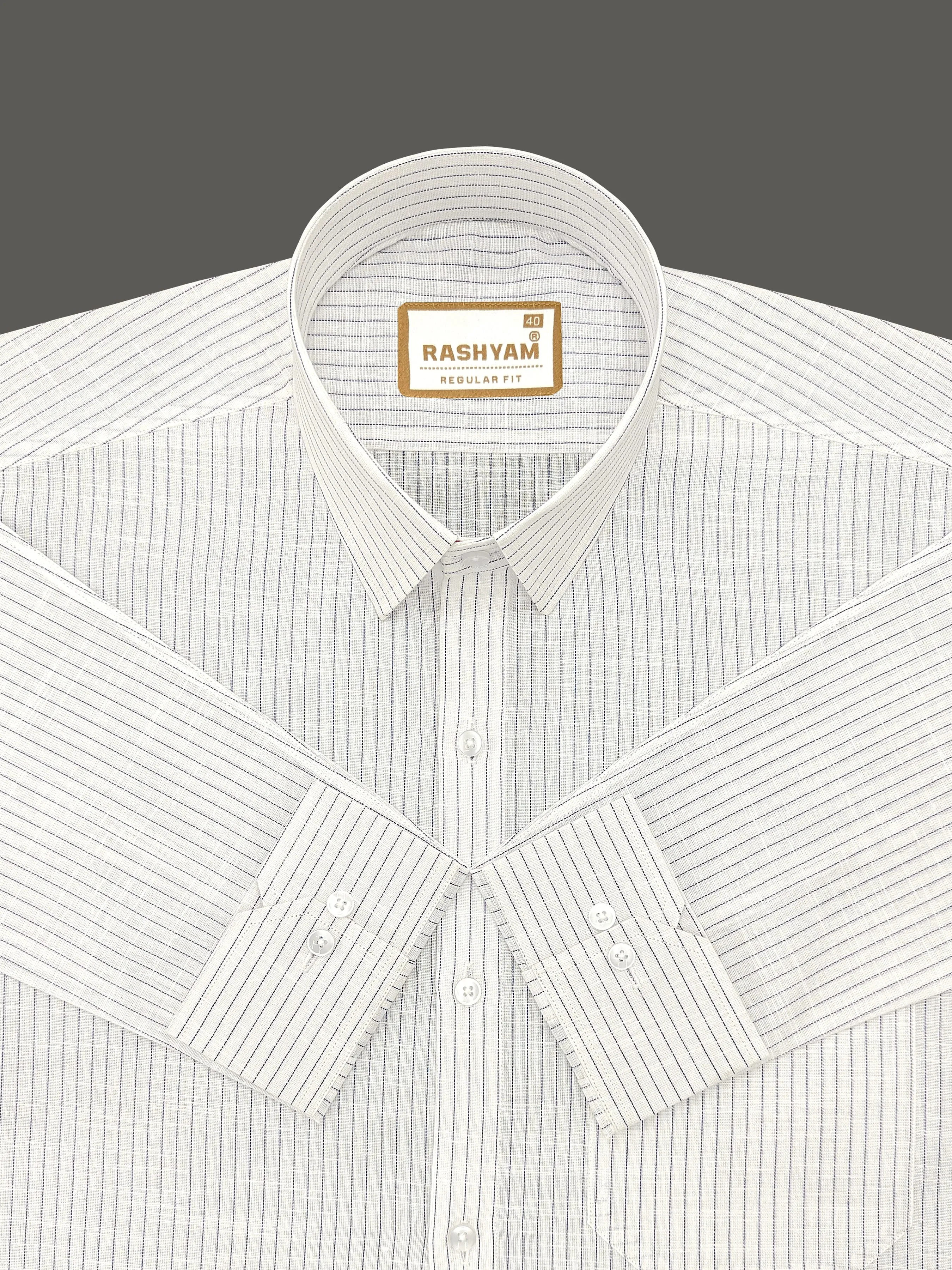 Arezzo Italian Premium Linen NavyBlue Multi Line On White Formal Shirt For Men