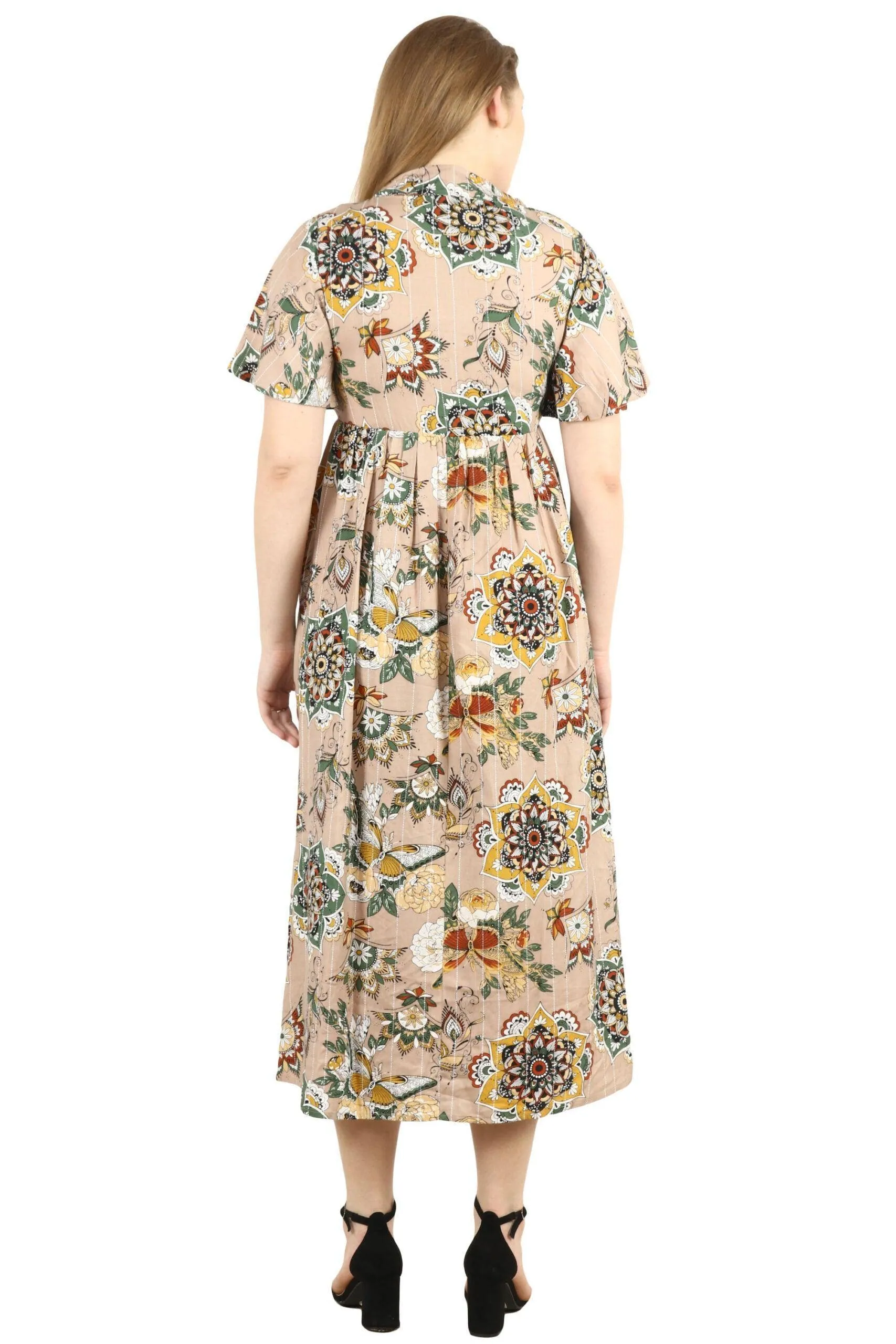 Beige Butterfly Ethnic Printed Dress