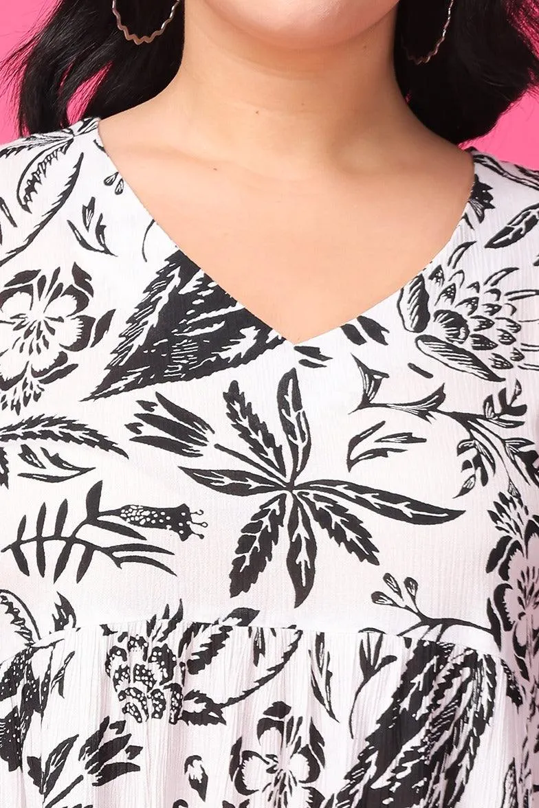 Black & White Leaf Printed Dress