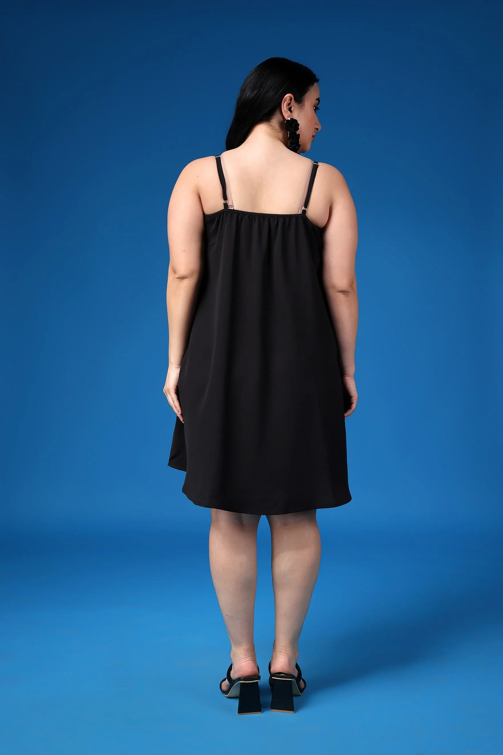 Black Solid Dress with Chain
