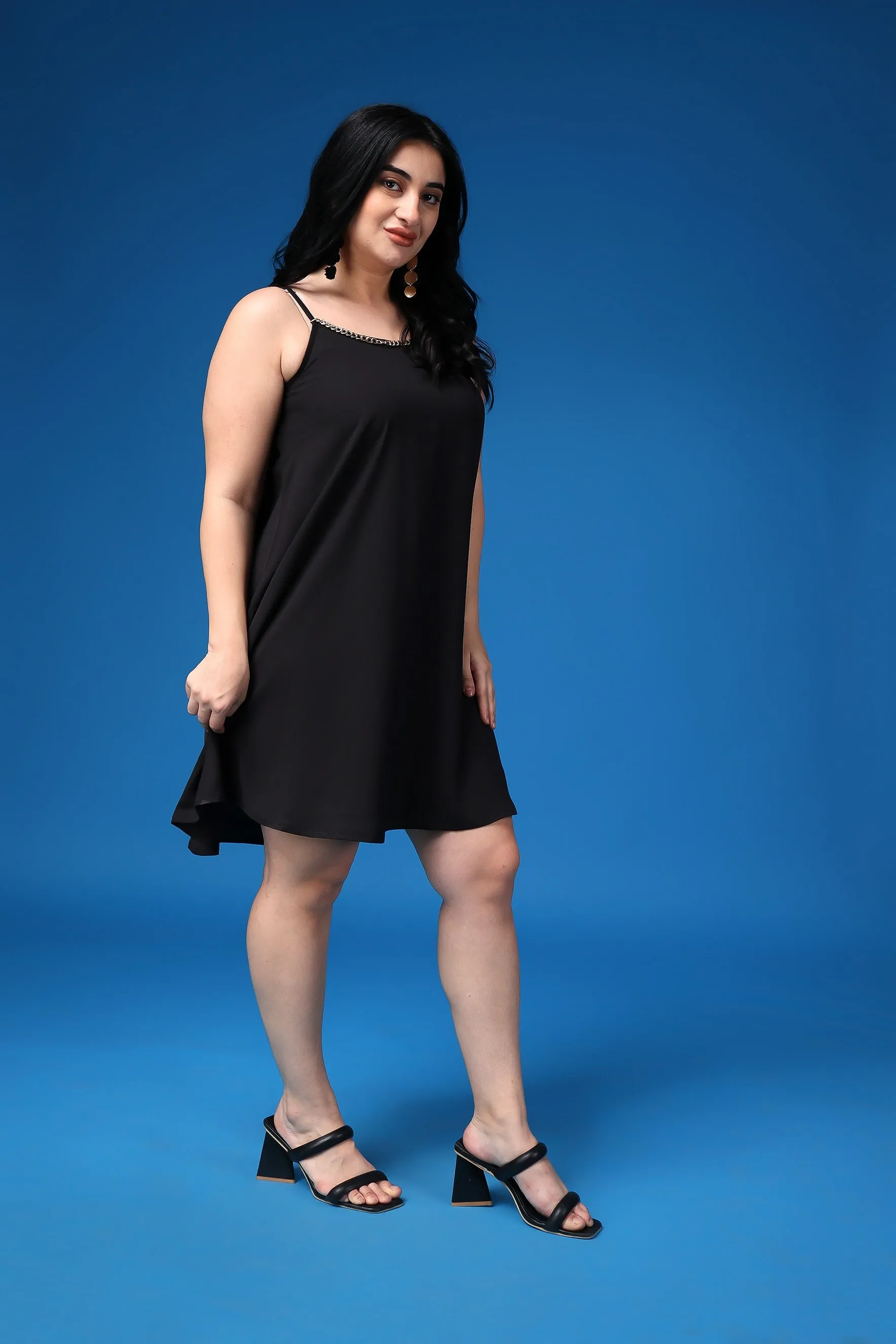Black Solid Dress with Chain
