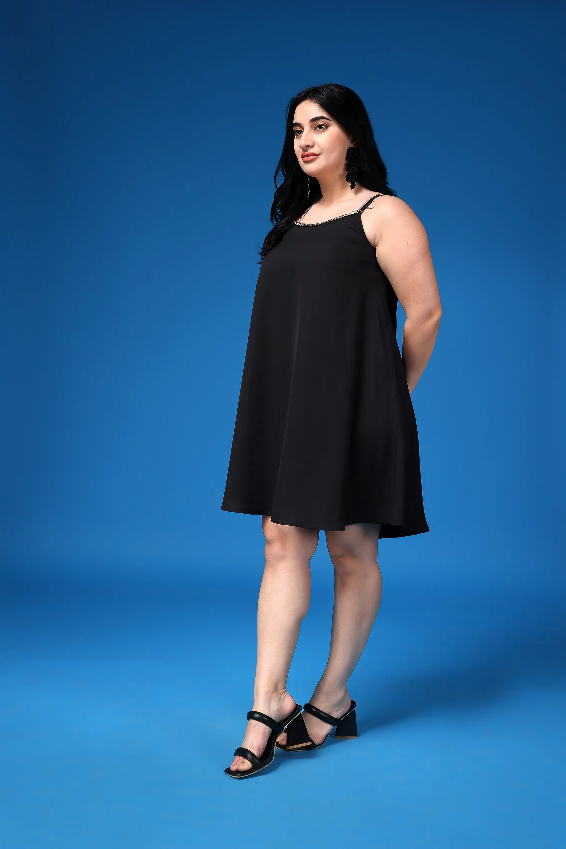 Black Solid Dress with Chain