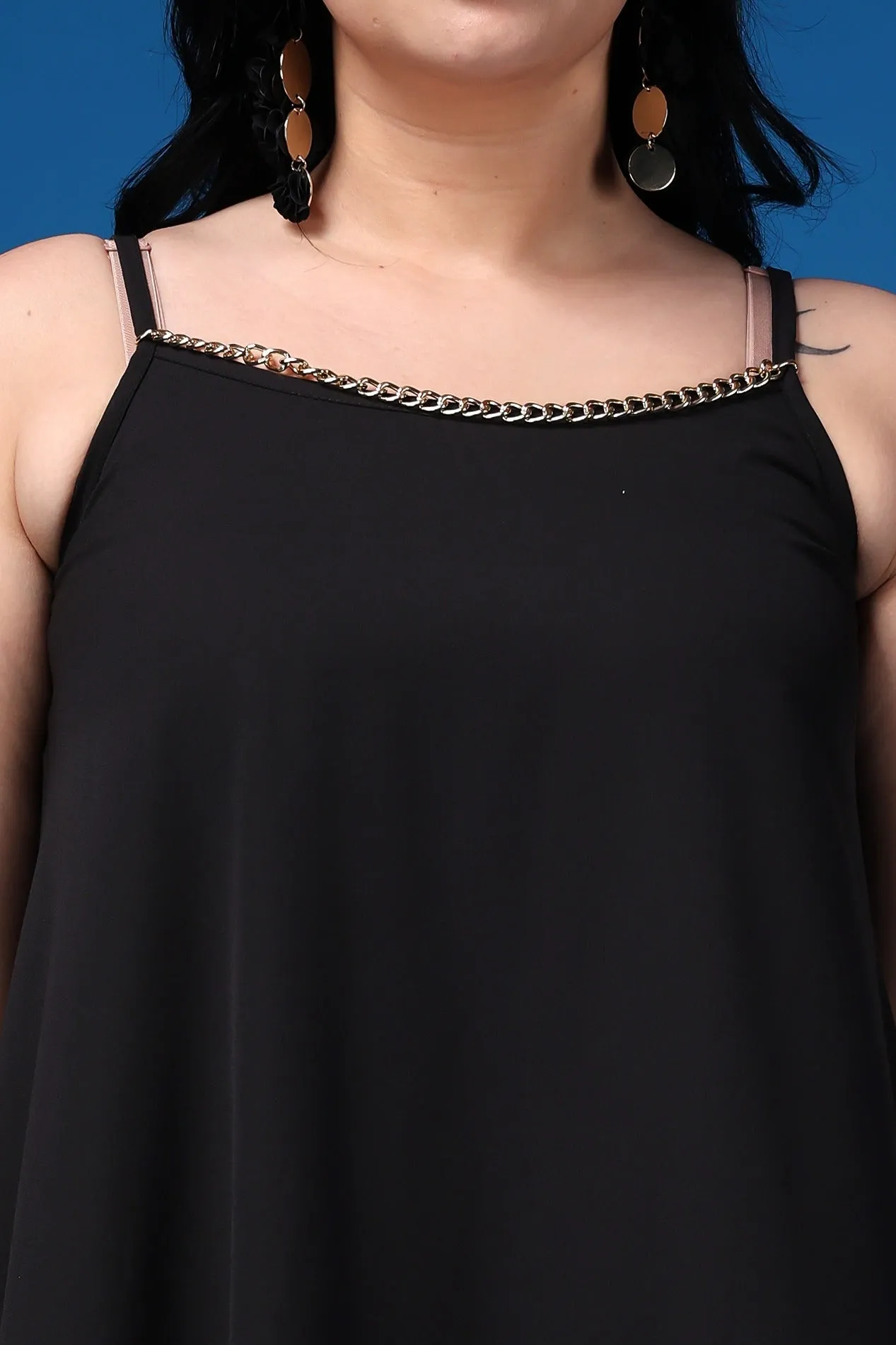 Black Solid Dress with Chain