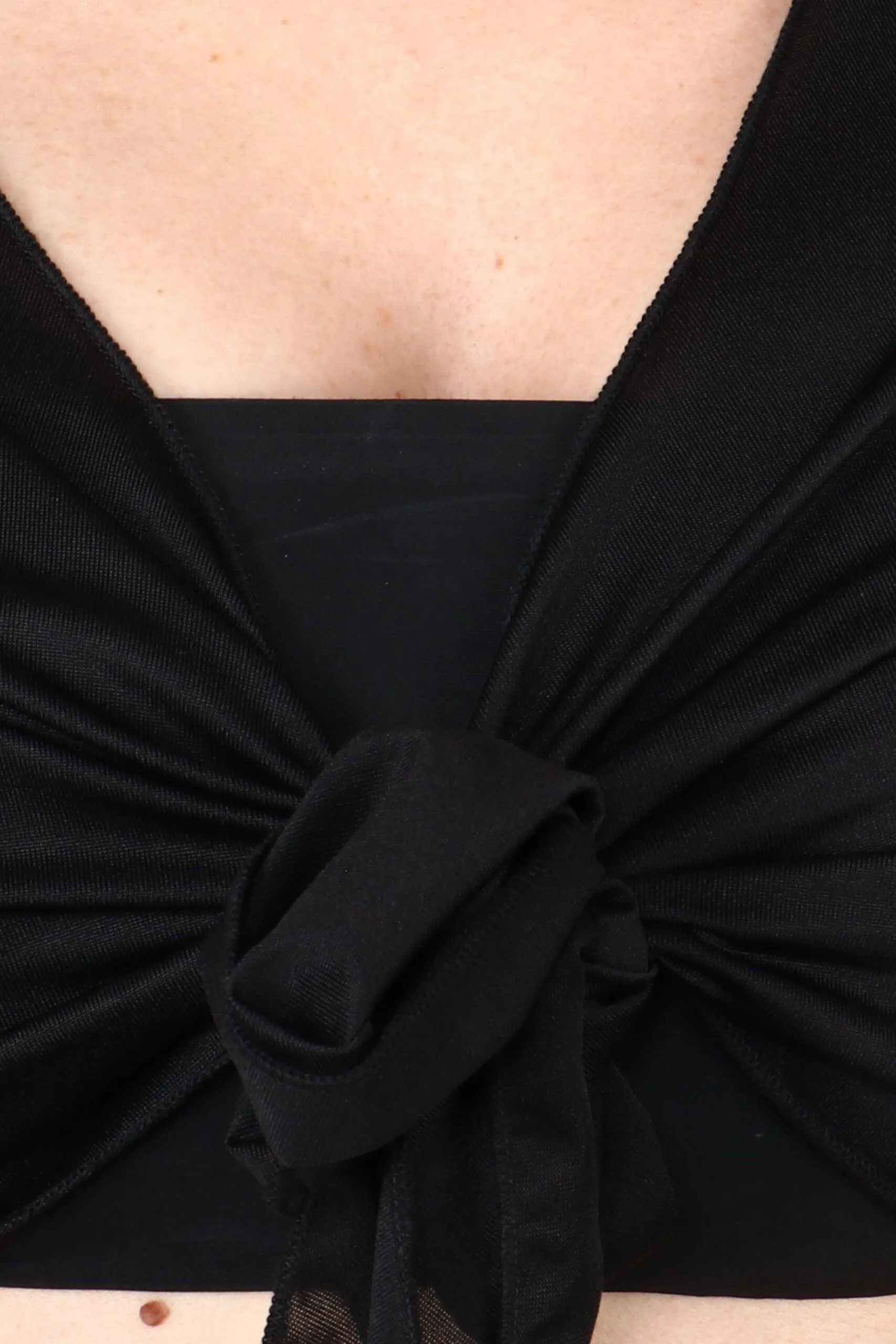Black Solid Front Tie Top with Flared Pyjama