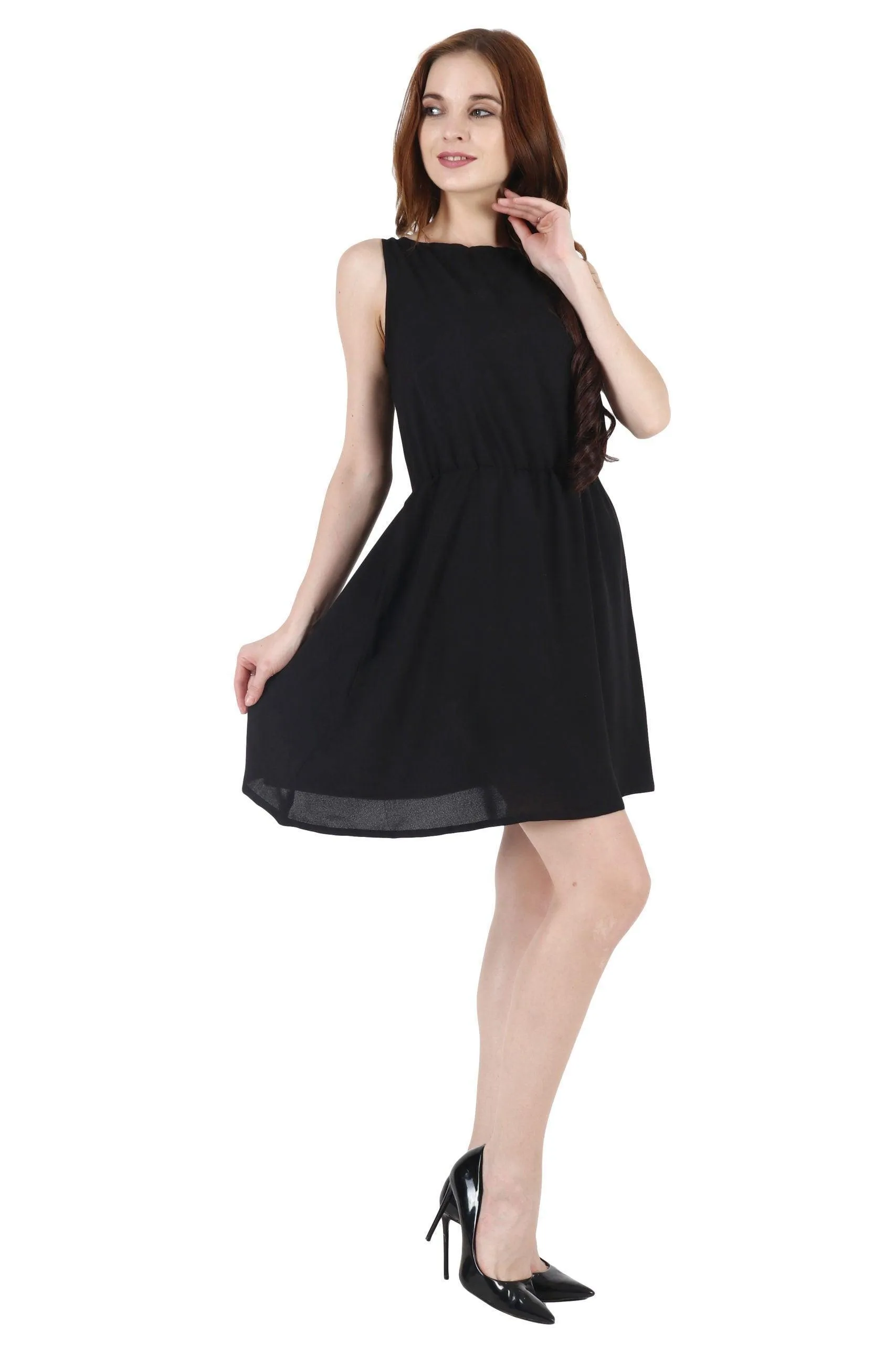 Black Solid Sleeveless Dress