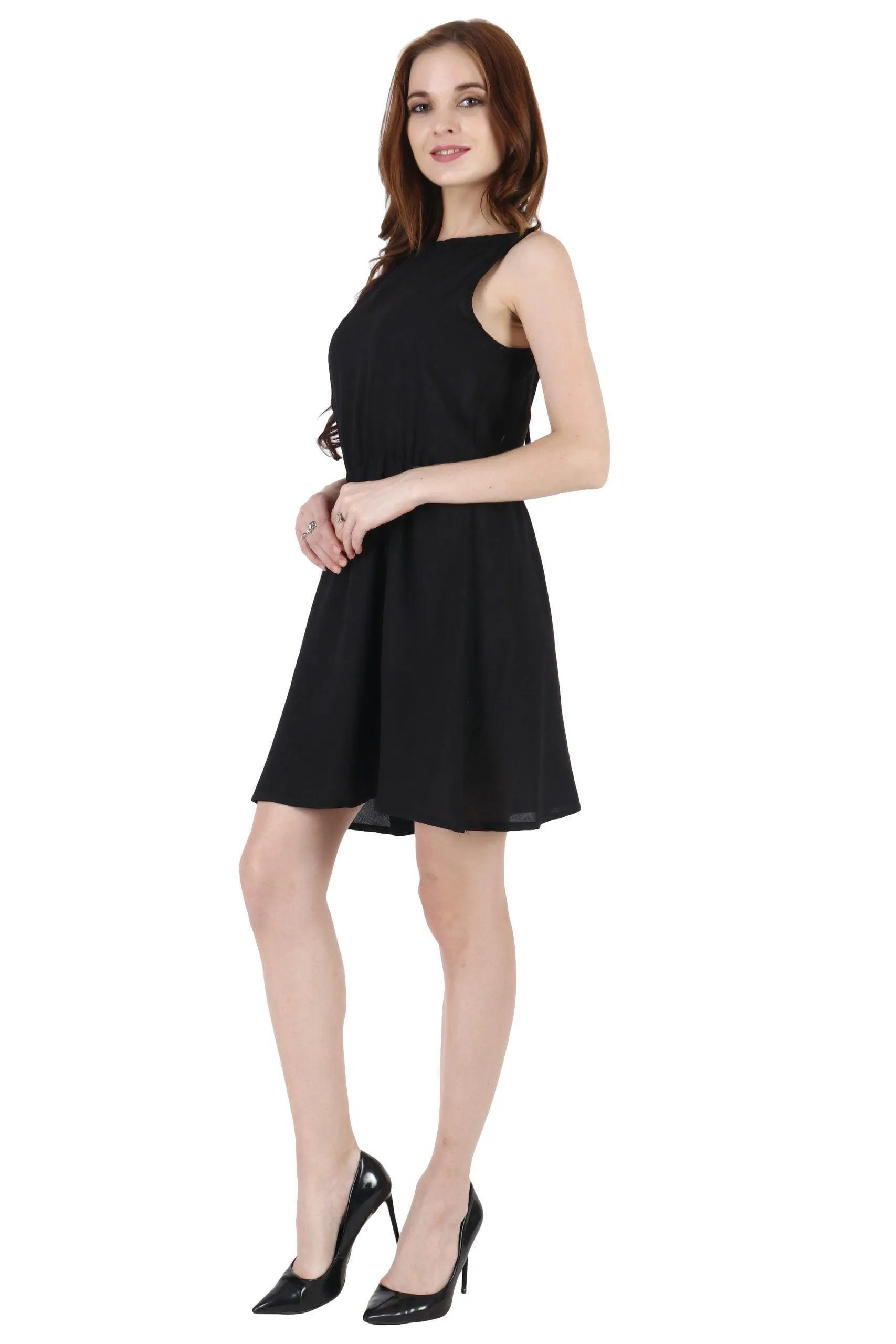 Black Solid Sleeveless Dress
