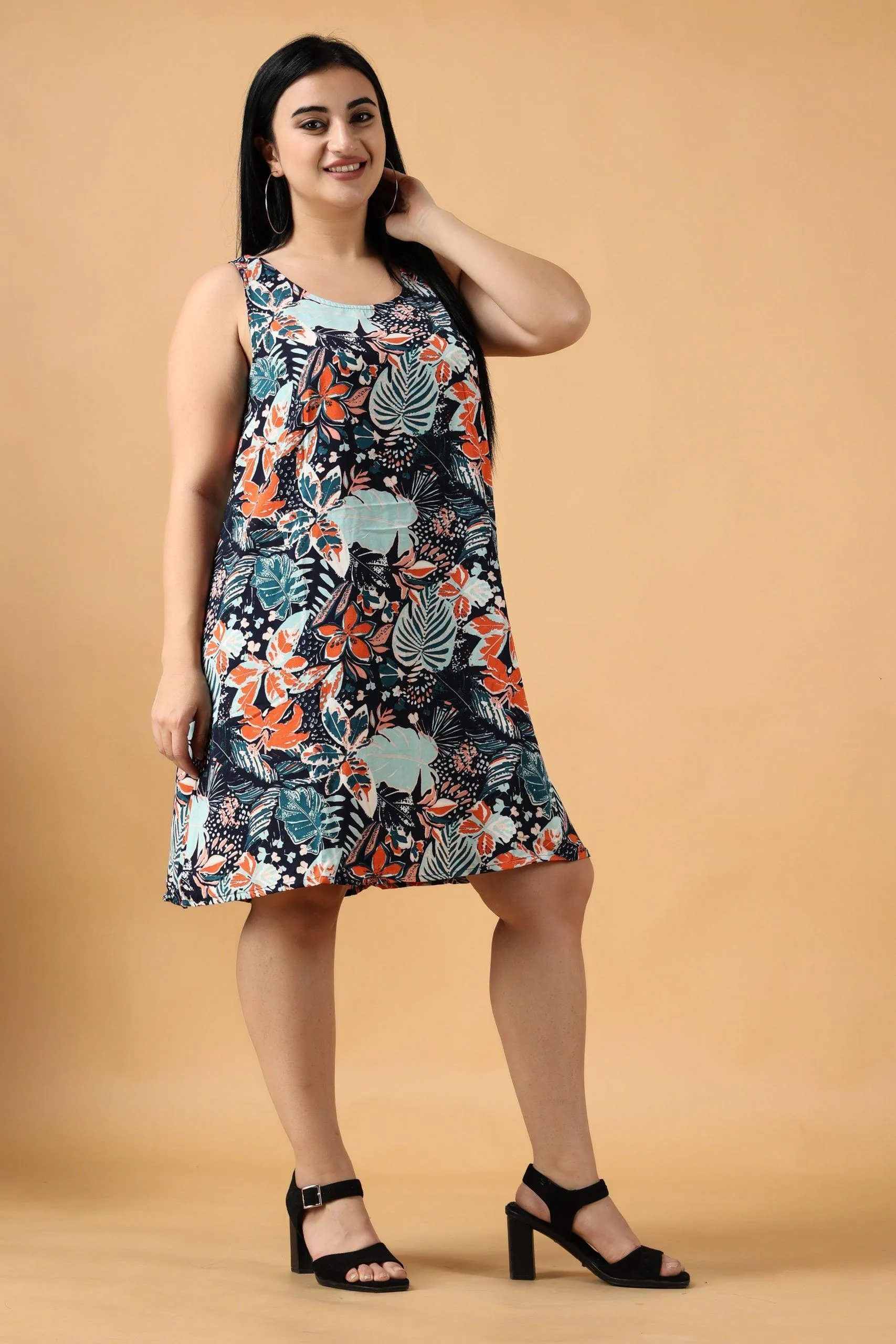 Blue Floral Printed Flared Dress