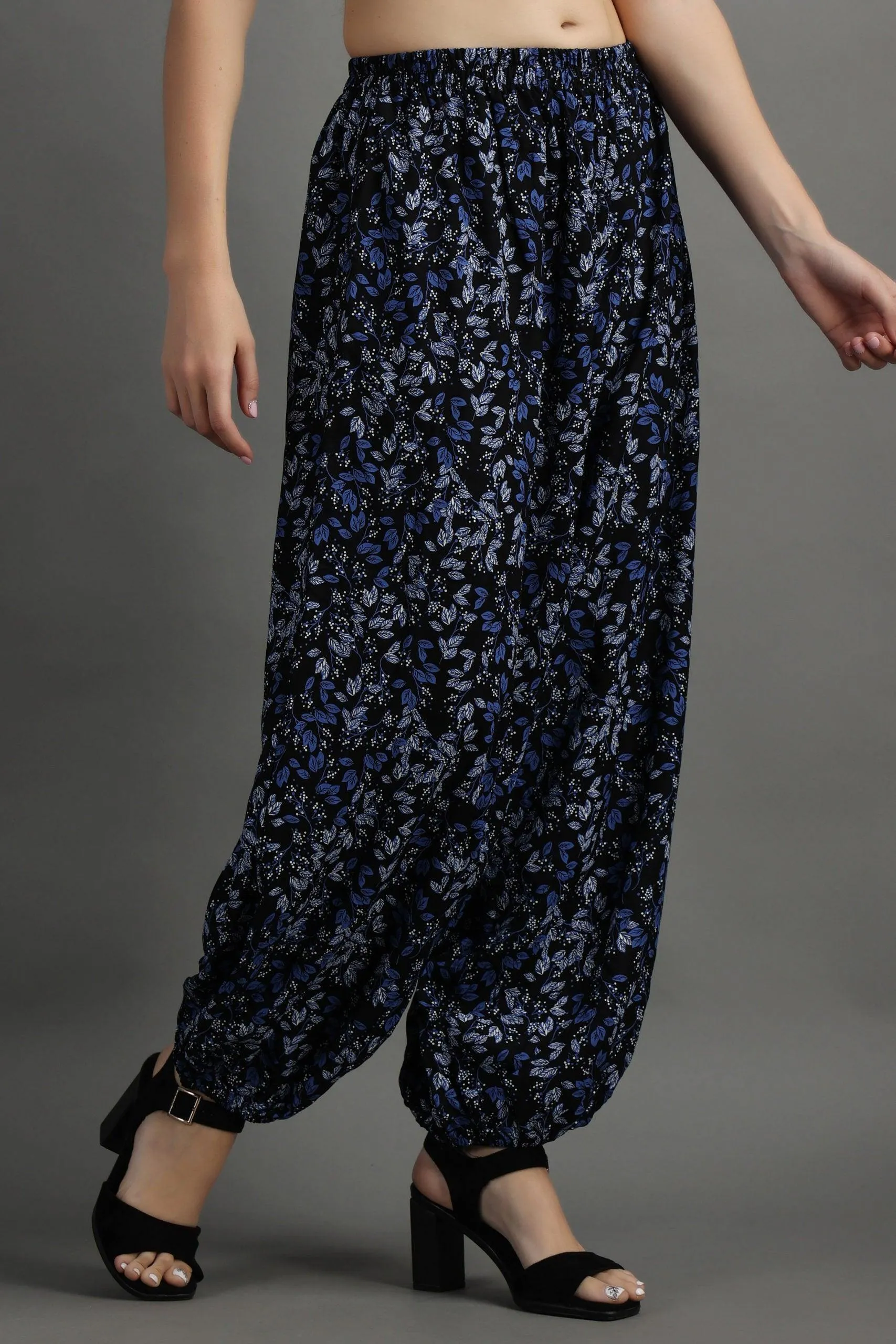 Blue Floral Printed Harem Pants