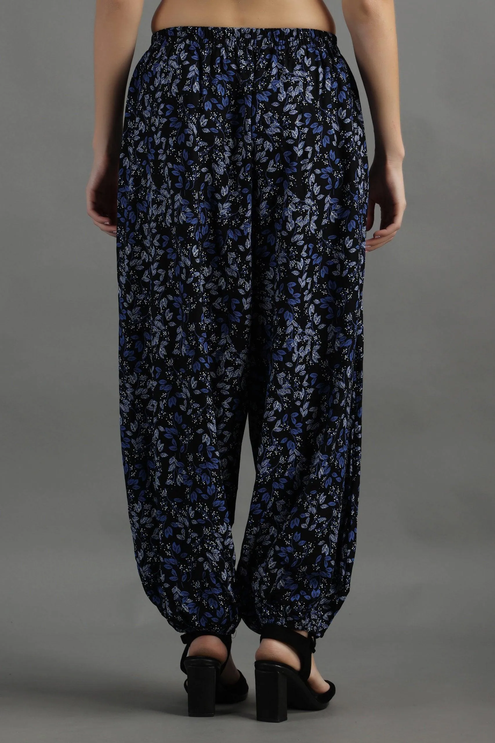 Blue Floral Printed Harem Pants
