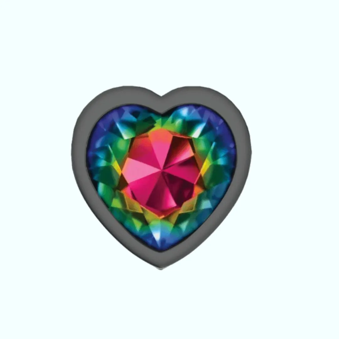 Cheeky Charms Gunmetal Metal Medium Butt Plug - Heart-Shaped Rainbow