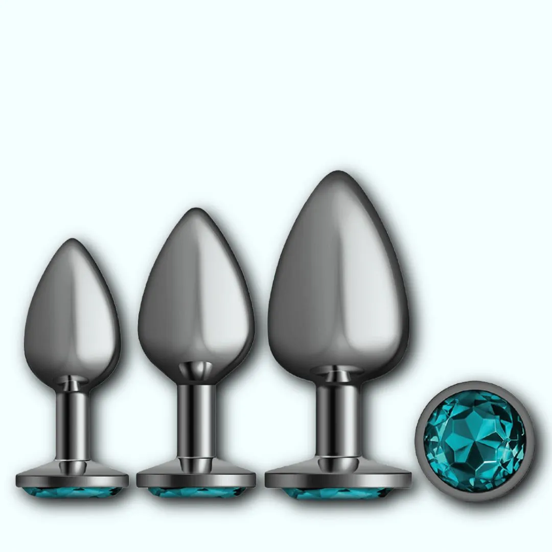 Cheeky Charms Metal Butt Plug Gunmetal Anal Trainer Kit - Teal