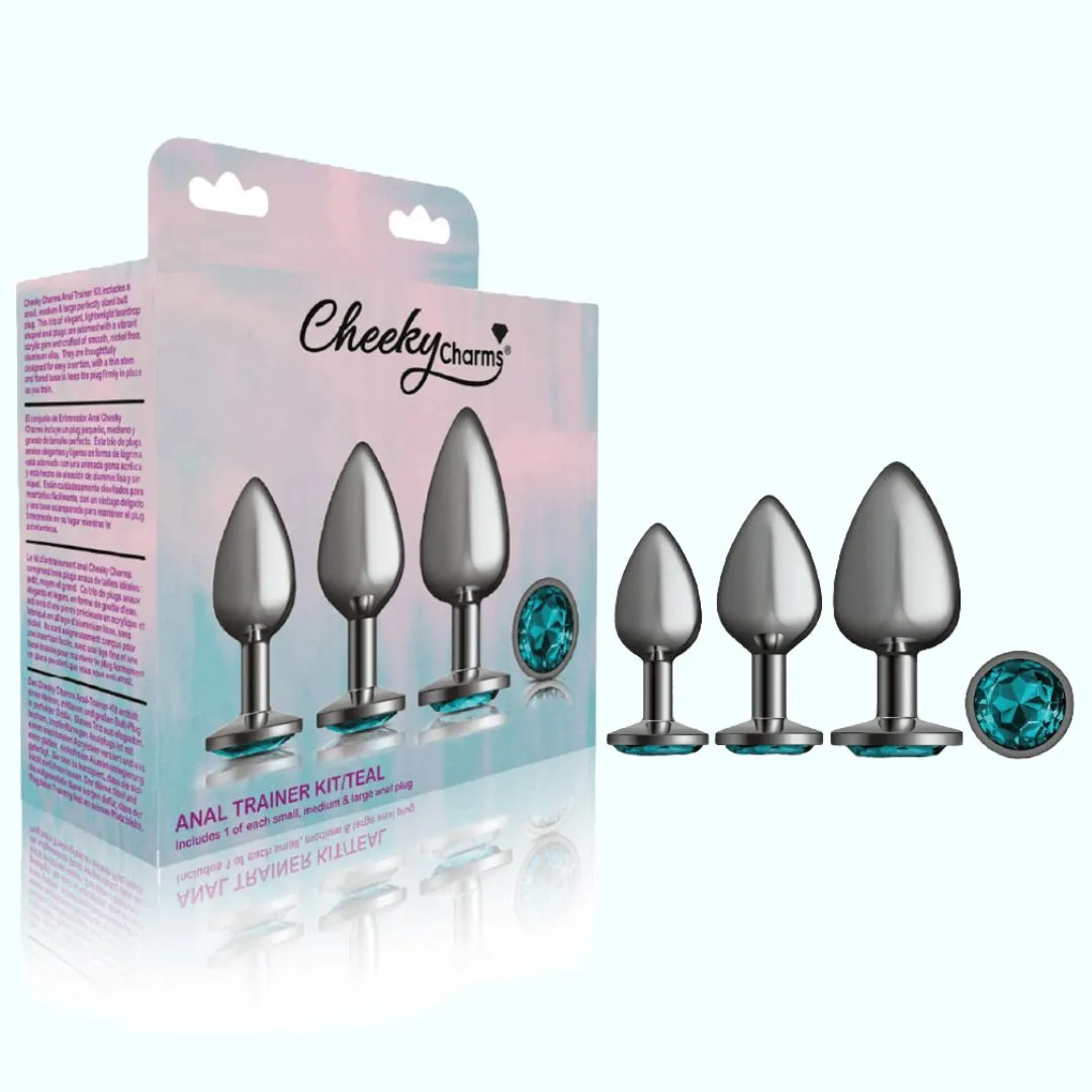 Cheeky Charms Metal Butt Plug Gunmetal Anal Trainer Kit - Teal