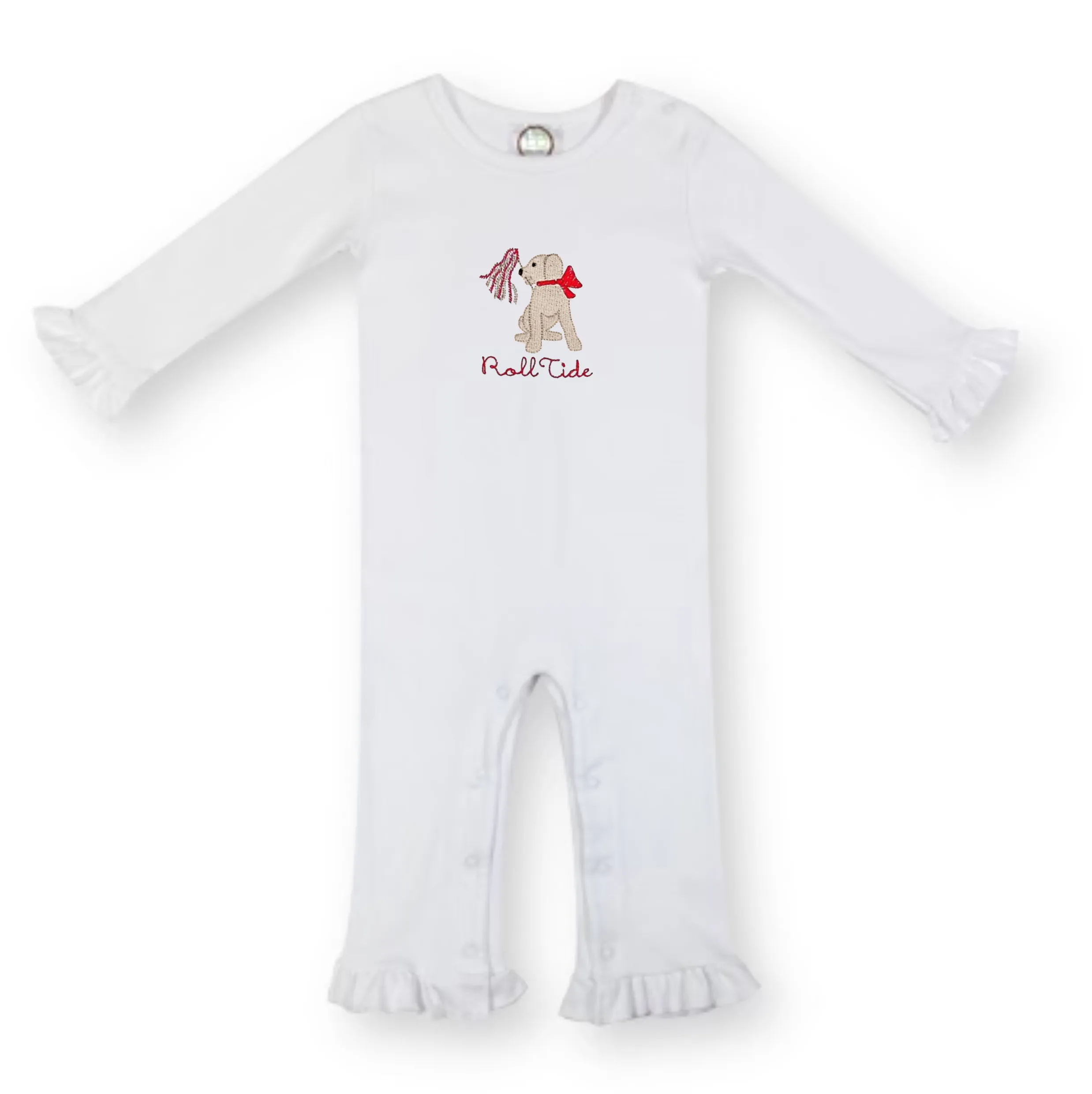 Cheerleader Puppy Embroidered Romper