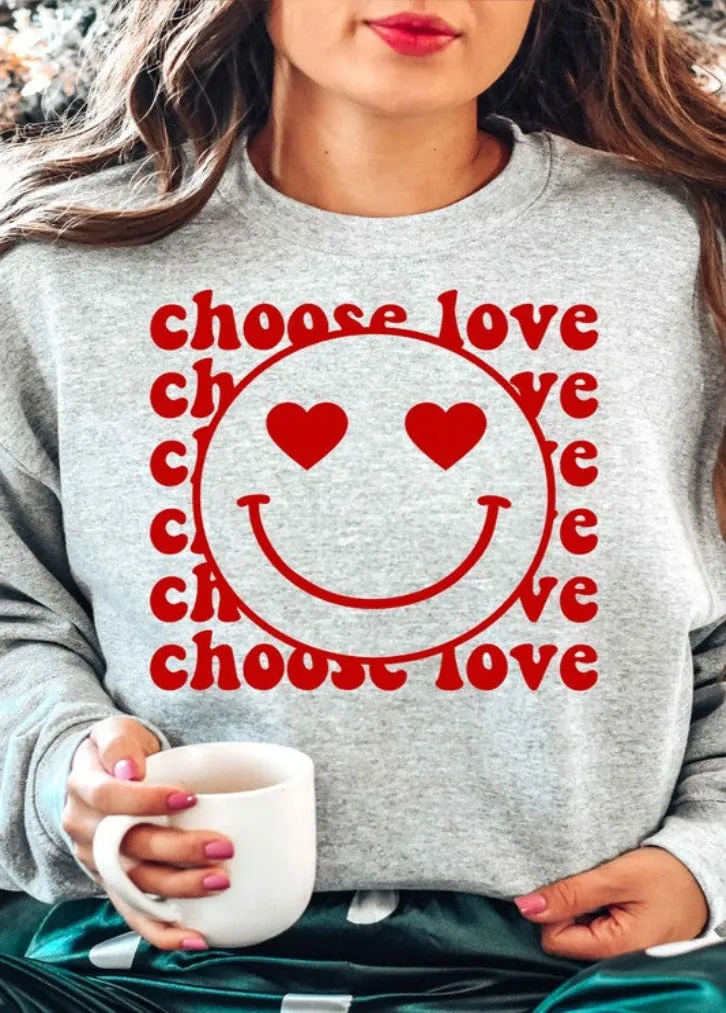 Choose Love Smiley Graphic Sweatshirt - Grey