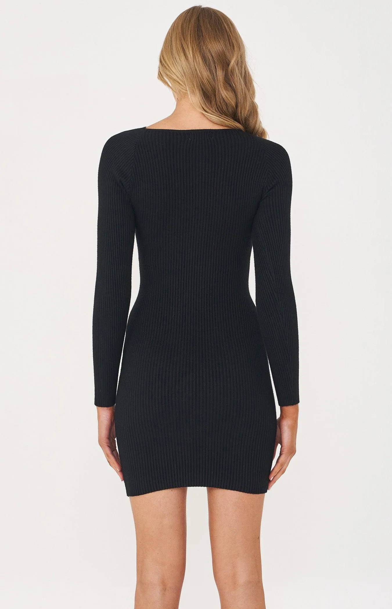 Count Me In Twist Cutout Mini Knit Dress - Black