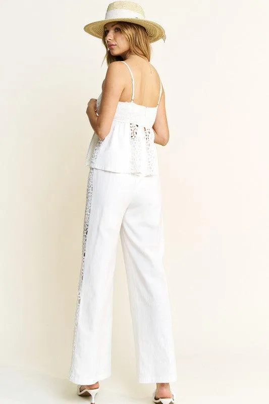 CROCHET DETAIL TOP AND PANTS SET