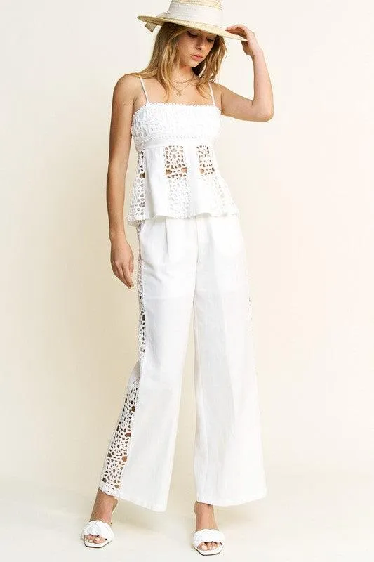 CROCHET DETAIL TOP AND PANTS SET