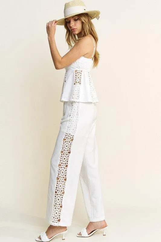 CROCHET DETAIL TOP AND PANTS SET