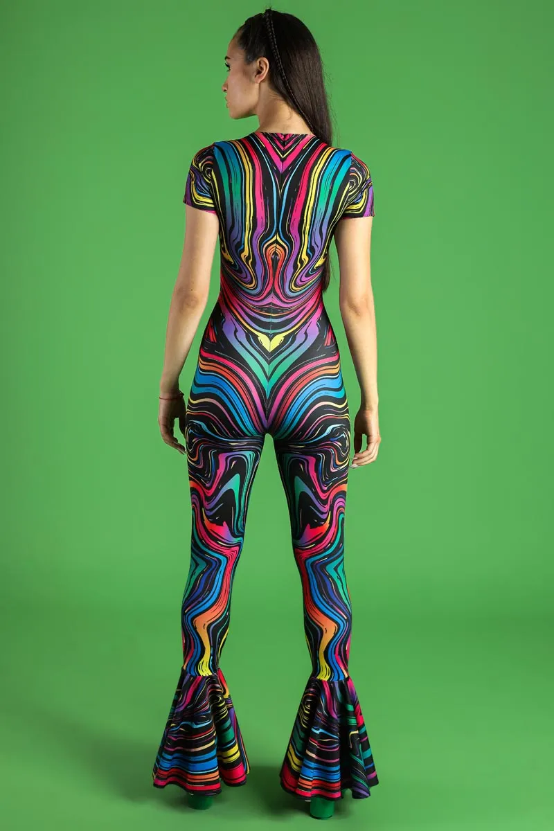Dazzle Dance V Neckline Bell Bottoms Jumpsuit