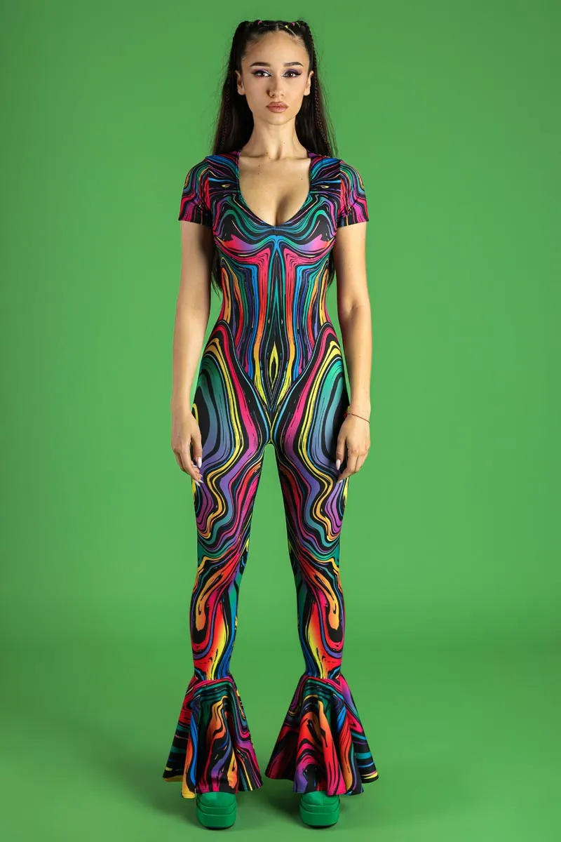 Dazzle Dance V Neckline Bell Bottoms Jumpsuit