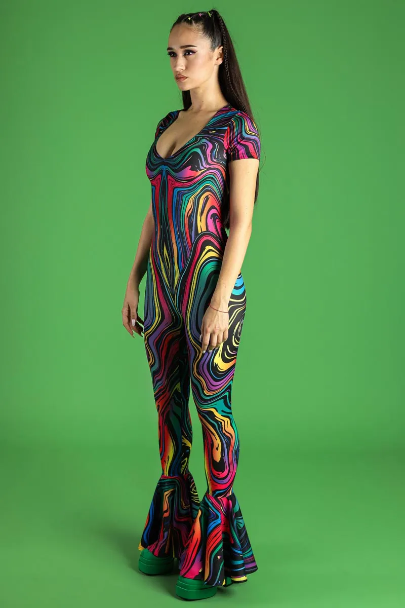 Dazzle Dance V Neckline Bell Bottoms Jumpsuit