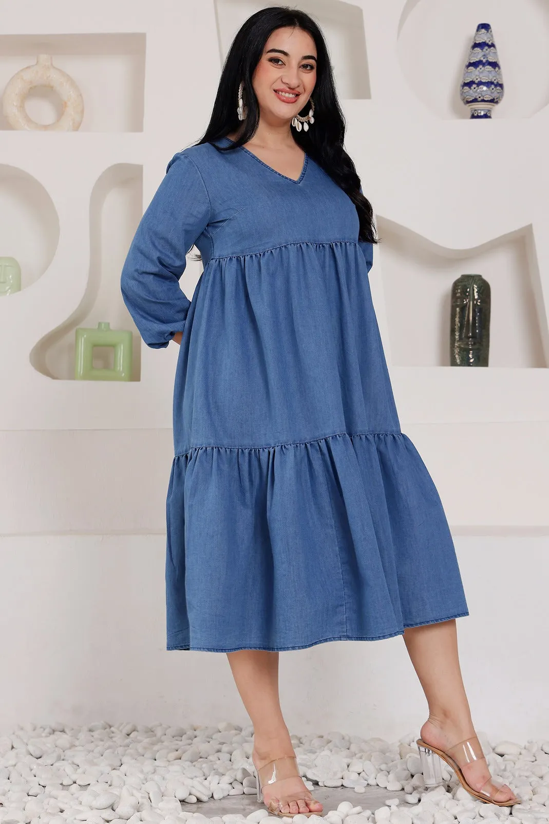 Denim Solid Flared Dress