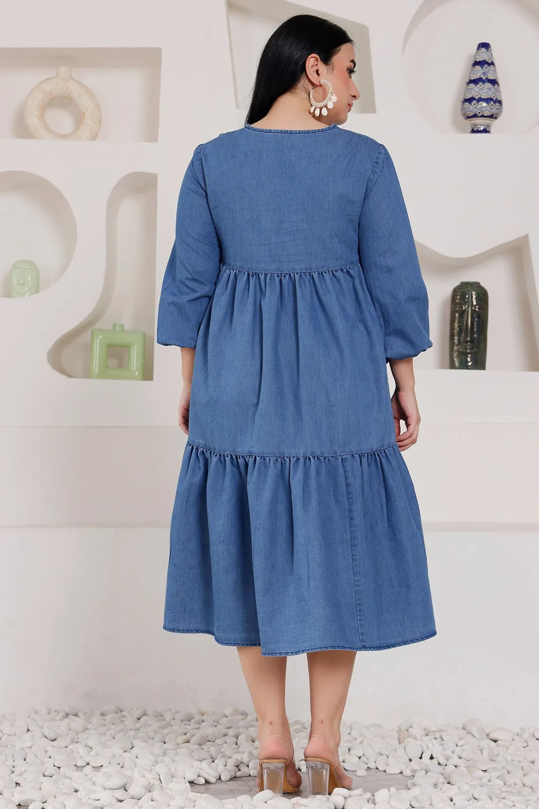 Denim Solid Flared Dress