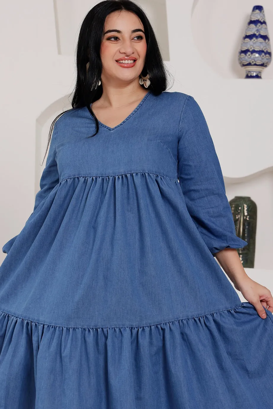 Denim Solid Flared Dress