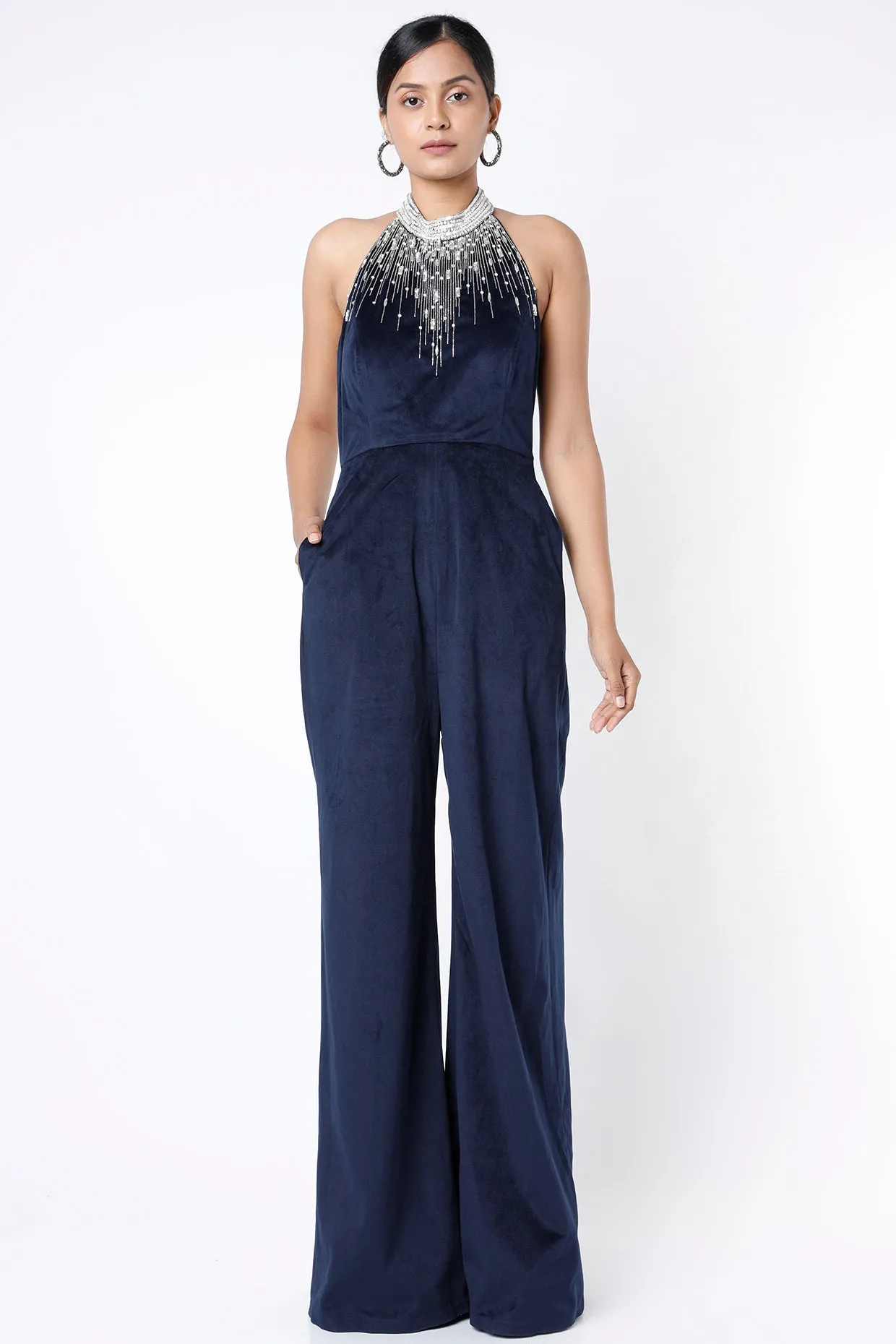 Embellished Navy Blue Jumpsuit