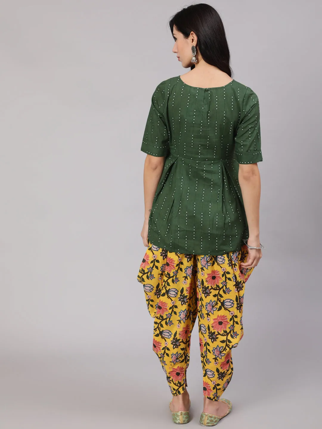 Green & Yellow Floral Print Dhoti Co Ord Set