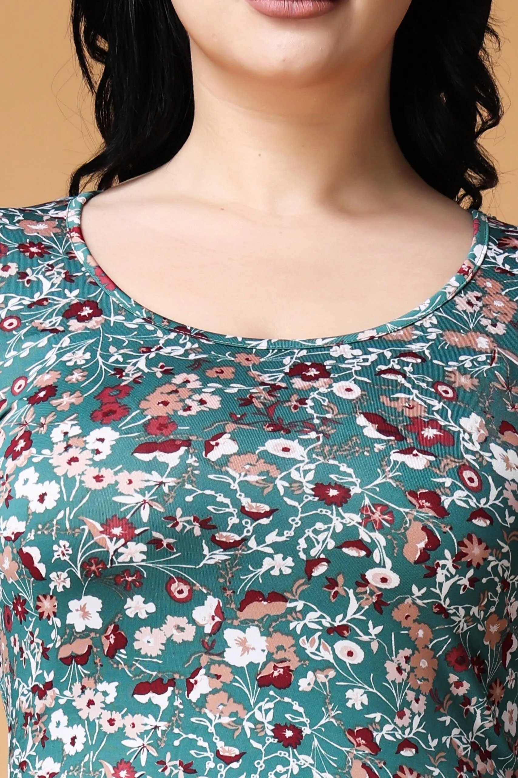 Green Floral Printed Flared Short Dress