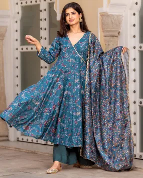 Green Kalamkari Angrakha Suit Set