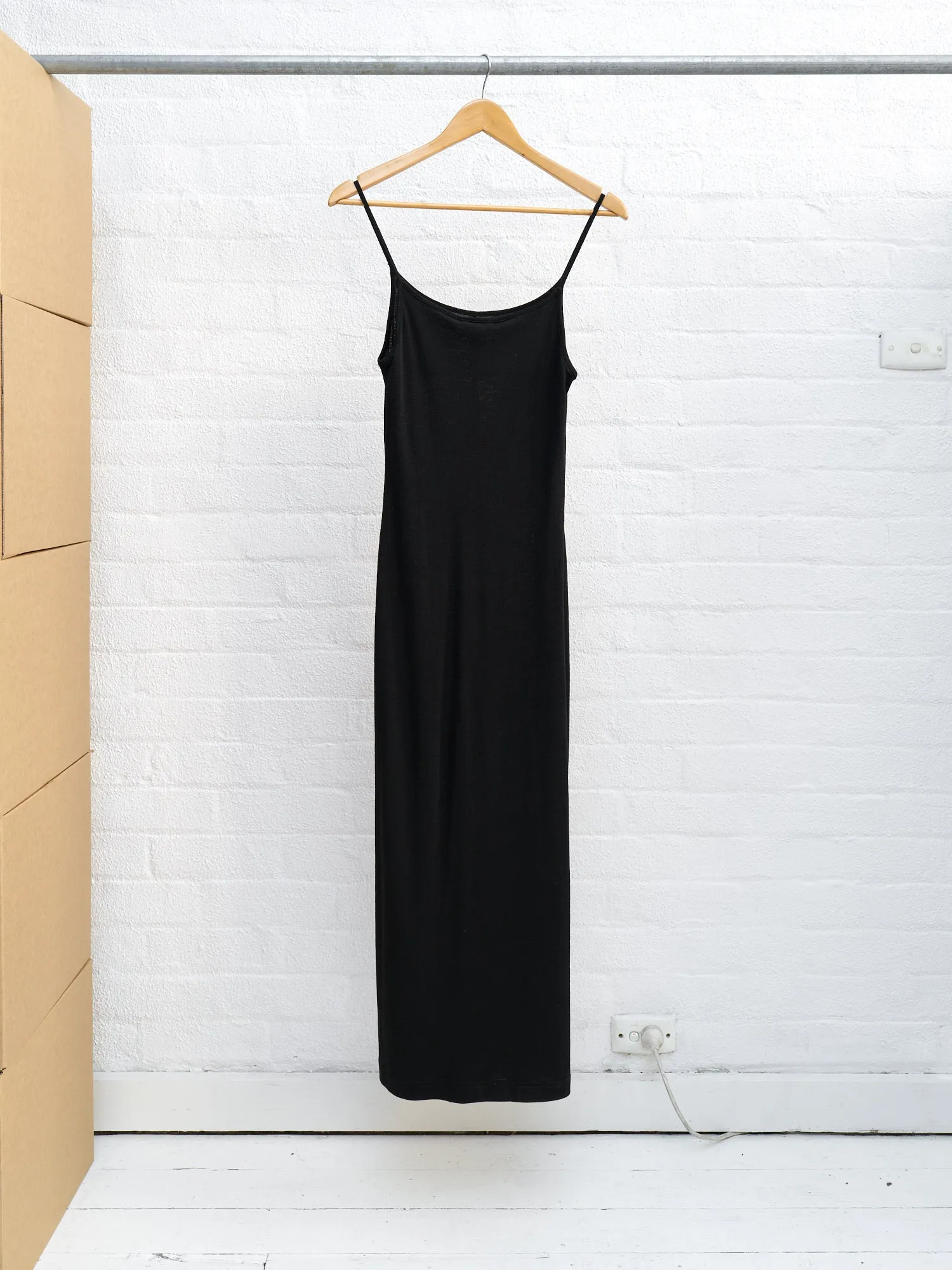 Helmut Lang 1990s black wool jersey singlet dress - size S