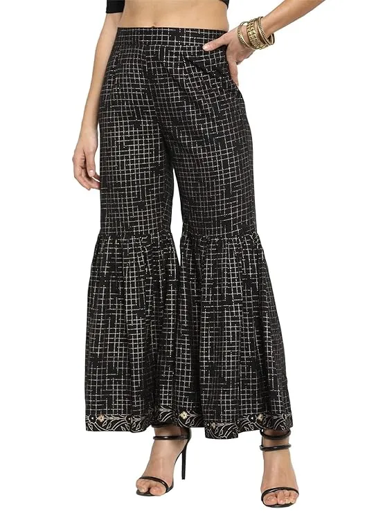 Indibelle Cotton Flared Sharara Pants (Black)