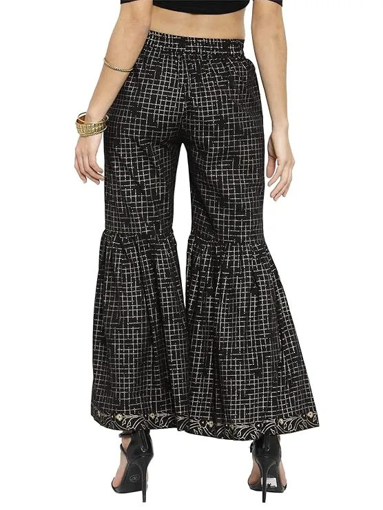 Indibelle Cotton Flared Sharara Pants (Black)