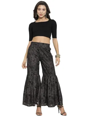 Indibelle Cotton Flared Sharara Pants (Black)