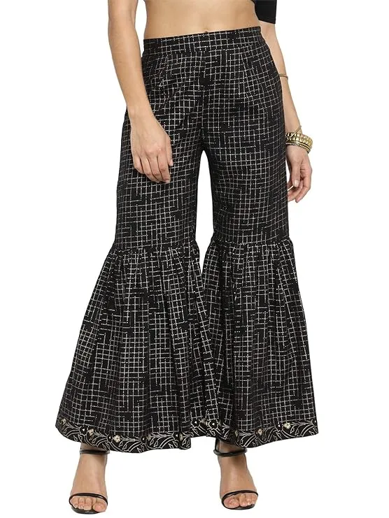 Indibelle Cotton Flared Sharara Pants (Black)