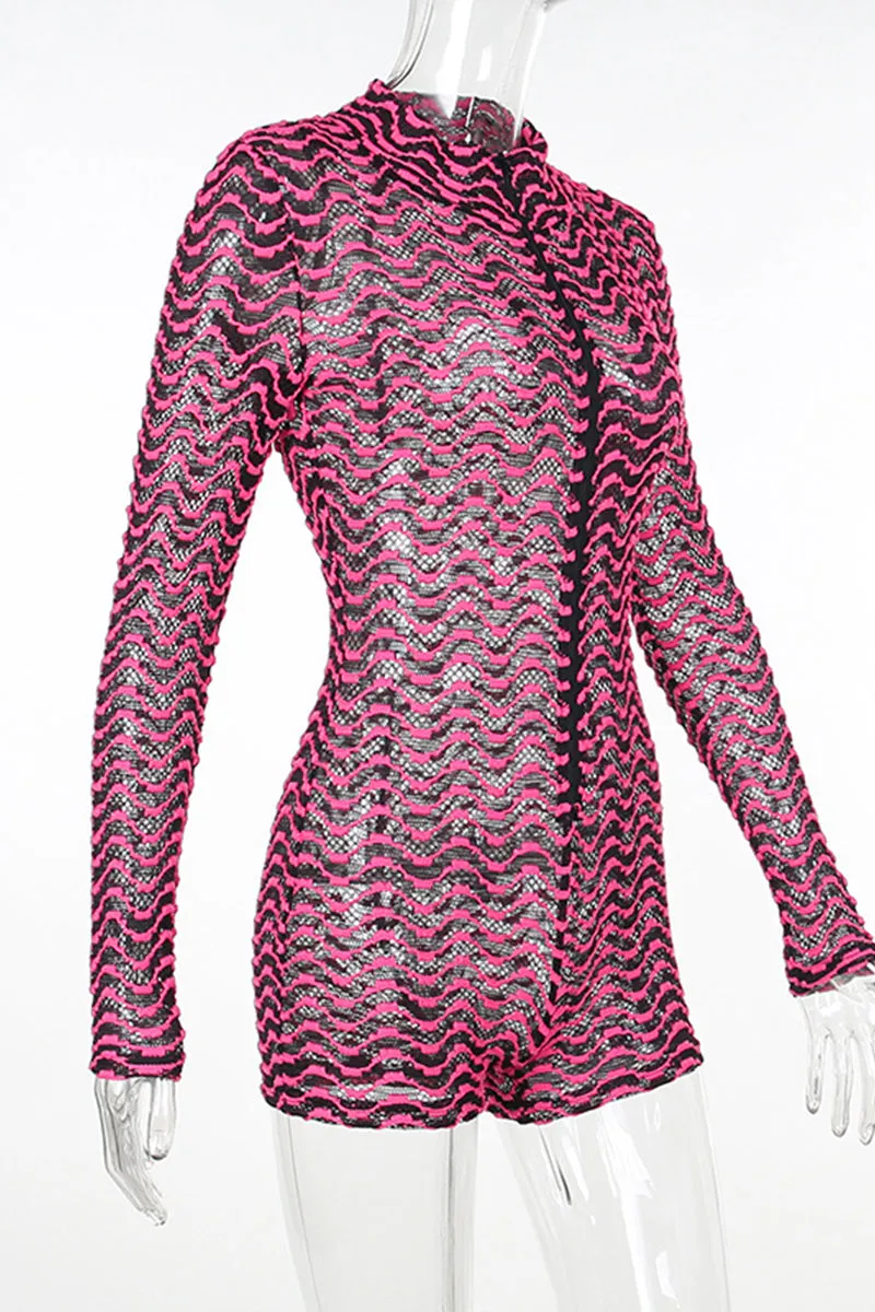 JG0292 Sheer Striped Long Sleeve Rompers