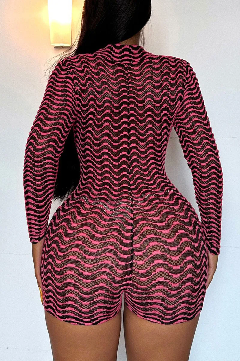 JG0292 Sheer Striped Long Sleeve Rompers