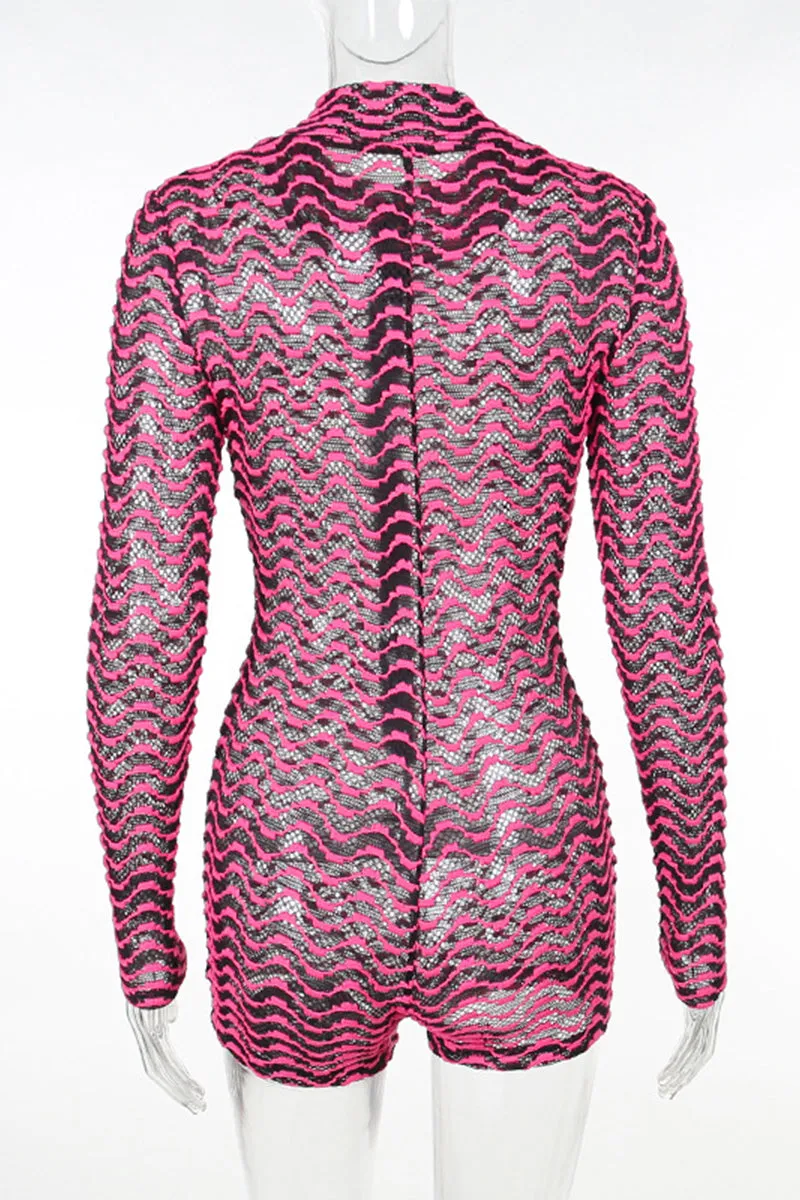 JG0292 Sheer Striped Long Sleeve Rompers