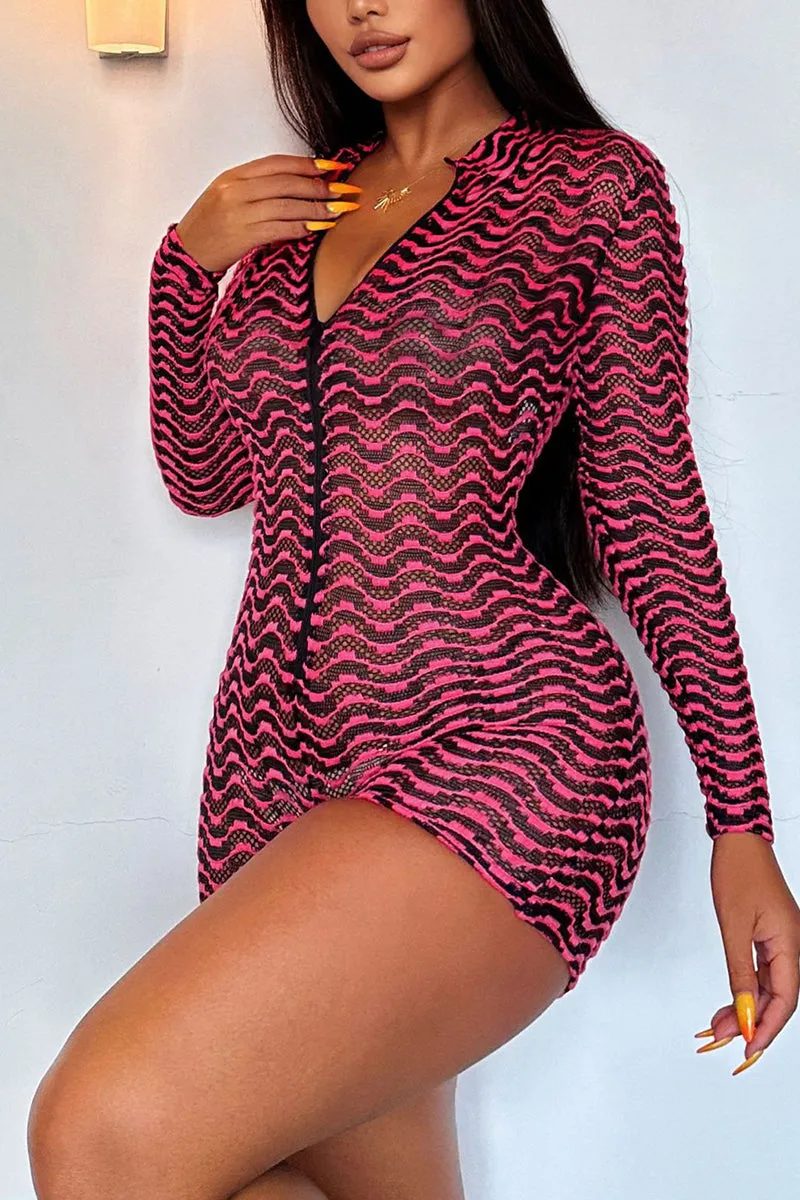 JG0292 Sheer Striped Long Sleeve Rompers