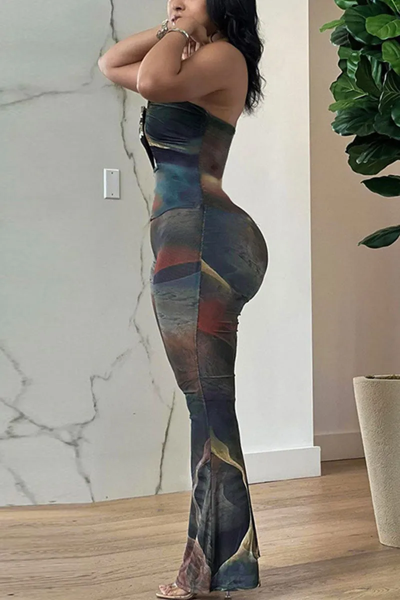 JH0421 Tie Dye Strapless Jumpsuits
