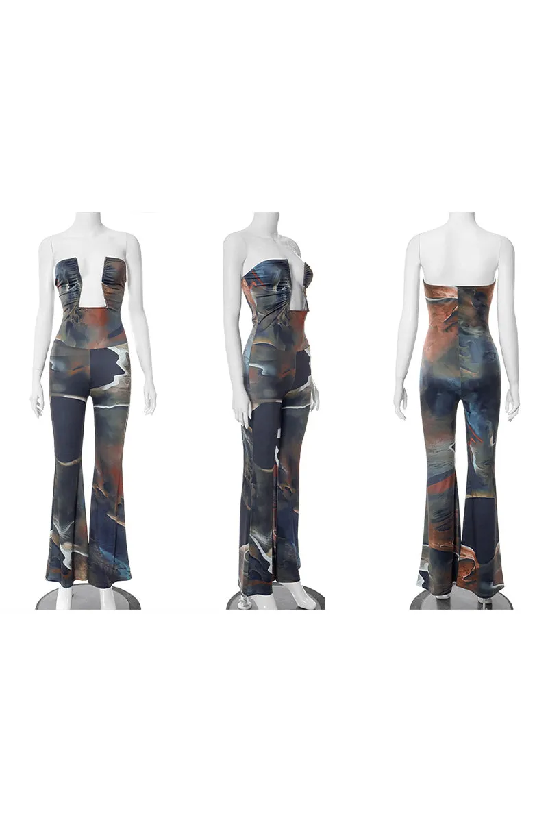 JH0421 Tie Dye Strapless Jumpsuits